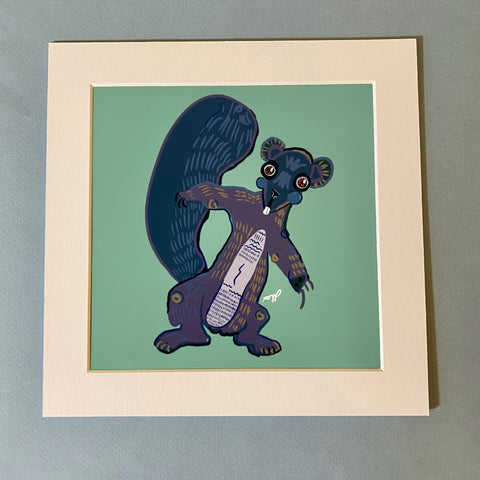 "Squirrely." Matted Print