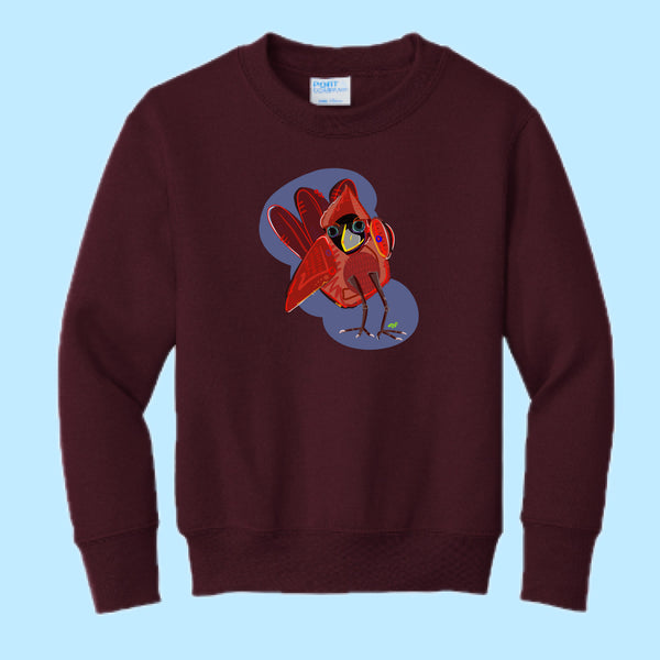 "Cardinal." Hand Pressed Graphic Art Sweatshirt (Youth)