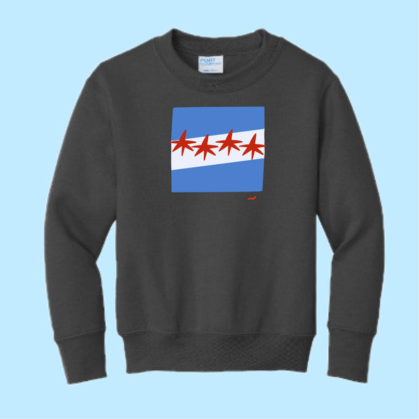 "Chicago Flag." Hand Pressed Graphic Art Sweatshirt (Youth)