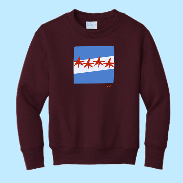 "Chicago Flag." Hand Pressed Graphic Art Sweatshirt (Youth)