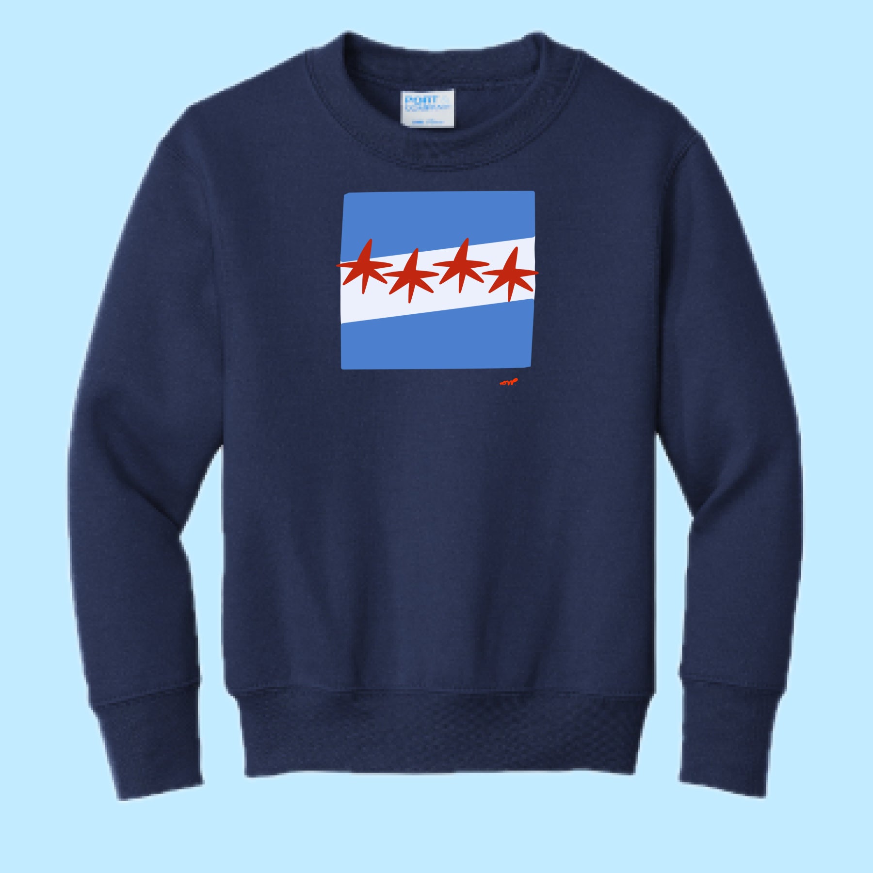 "Chicago Flag." Hand Pressed Graphic Art Sweatshirt (Youth)