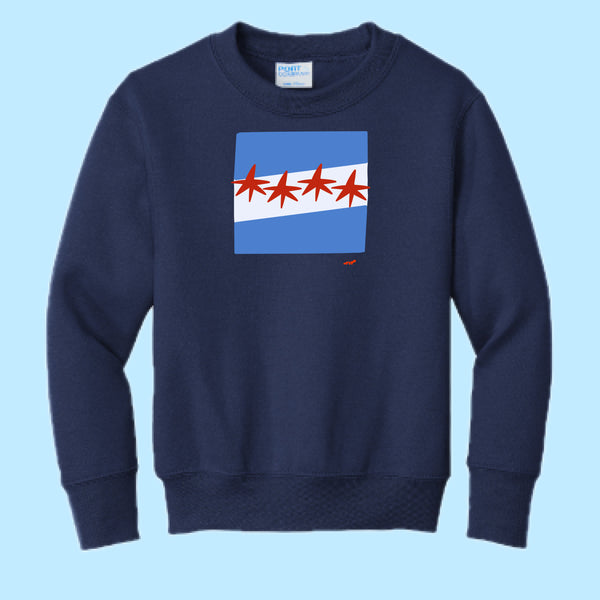 "Chicago Flag." Hand Pressed Graphic Art Sweatshirt (Youth)