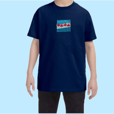 "Chicago Flag." Petit Cut Embroidered Patch T-shirt