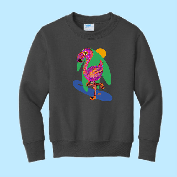 "Flamingo." Hand Pressed Graphic Art Sweatshirt (Youth)