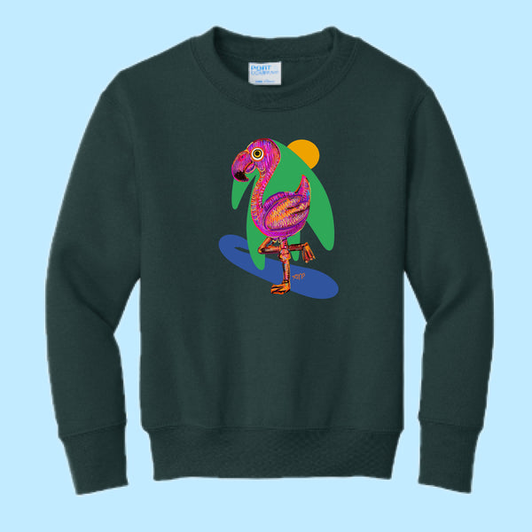 "Flamingo." Hand Pressed Graphic Art Sweatshirt (Youth)