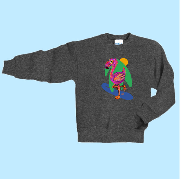 "Flamingo." Hand Pressed Graphic Art Sweatshirt (Youth)