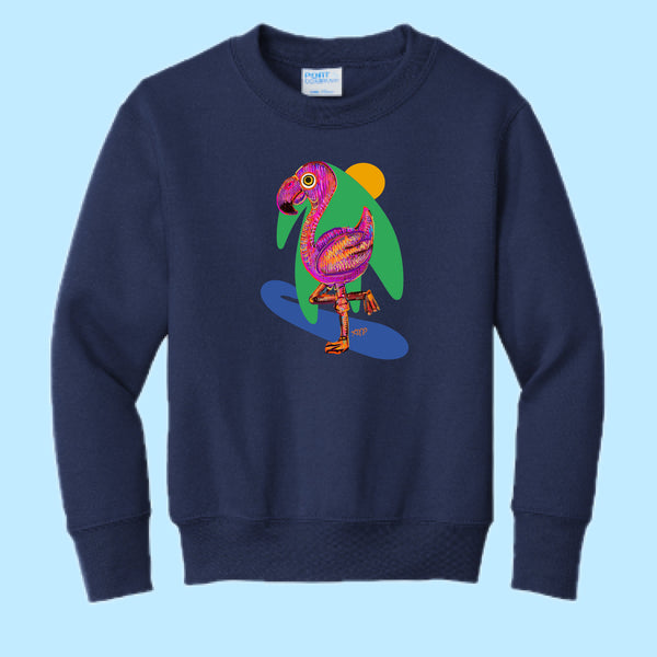 "Flamingo." Hand Pressed Graphic Art Sweatshirt (Youth)