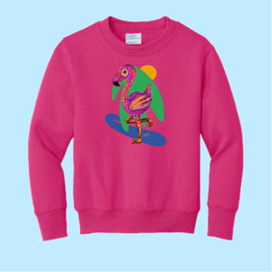 "Flamingo." Hand Pressed Graphic Art Sweatshirt (Youth)