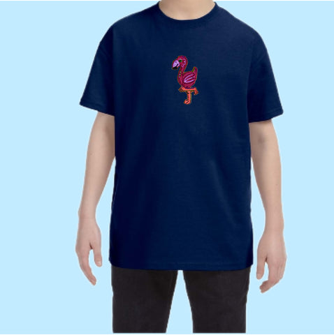 "Flamingo." Petit Cut Embroidered Patch T-shirt
