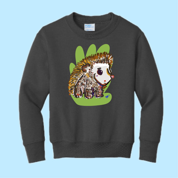 "Hedgehog." Hand Pressed Graphic Art Sweatshirt (Youth)