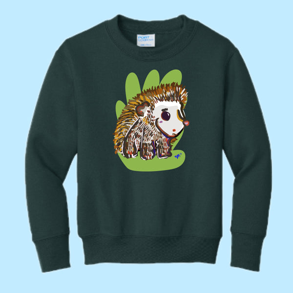 "Hedgehog." Hand Pressed Graphic Art Sweatshirt (Youth)