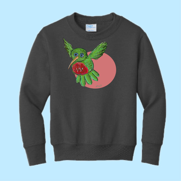 "Hummingbird." Hand Pressed Graphic Art Sweatshirt (Youth)