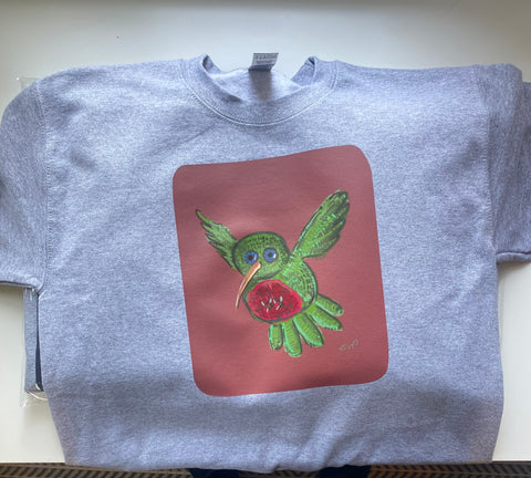 "Hummingbird" Print Hand Pressed Graphic Art Sweatshirt