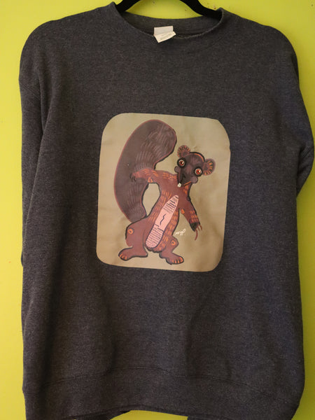 "Squirrley" Print Hand Pressed Graphic Art Sweatshirt