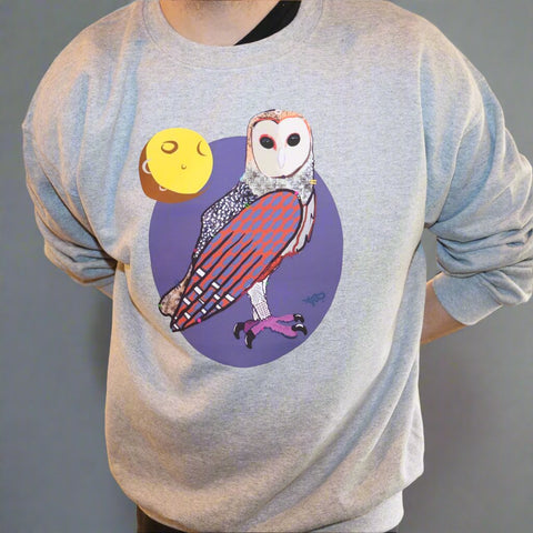 "Owl." Hand Pressed Graphic Art Sweatshirt