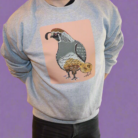 "Quail" Hand Pressed Graphic Art Sweatshirt