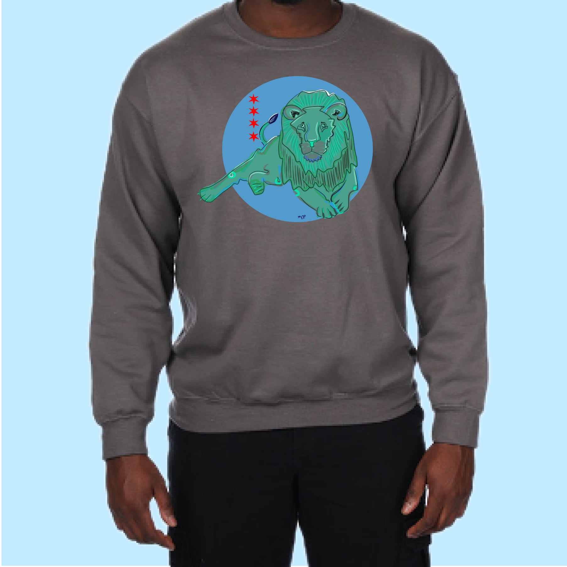 "Lion" Print Hand Pressed Graphic Art Sweatshirt
