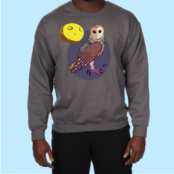 "Owl." Hand Pressed Graphic Art Sweatshirt