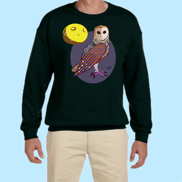 "Owl." Hand Pressed Graphic Art Sweatshirt
