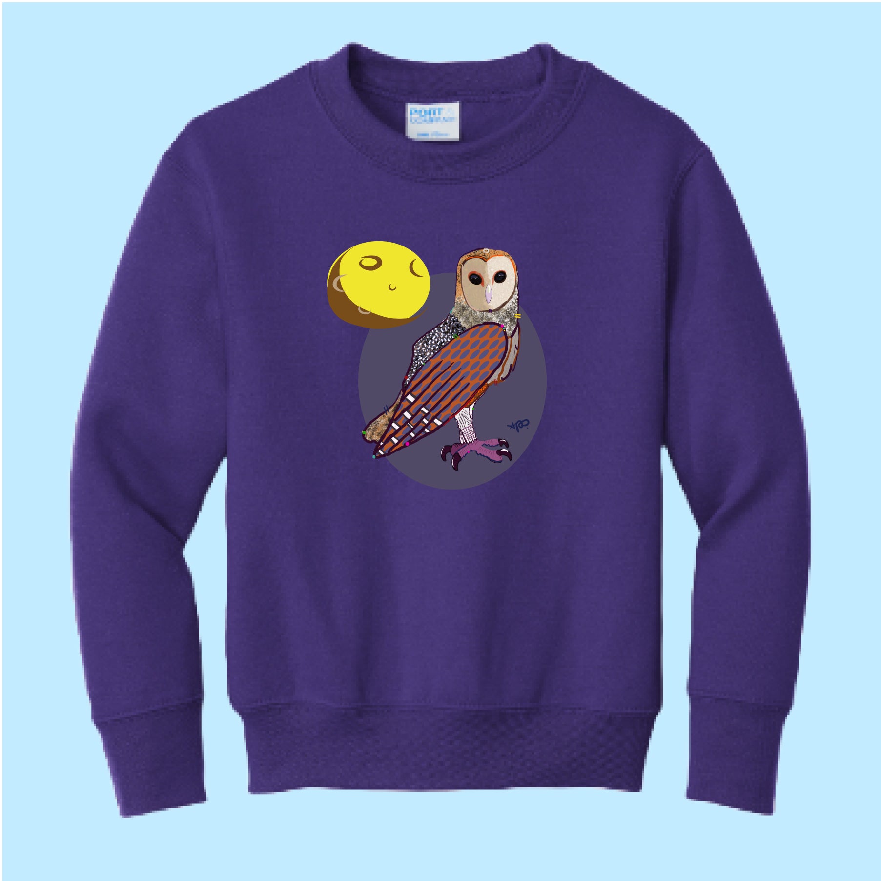 "Owl." Hand Pressed Graphic Art Sweatshirt (Youth)