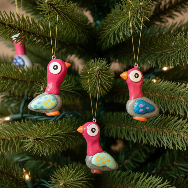 Pink Pigeon Hand Sculpted Ornament
