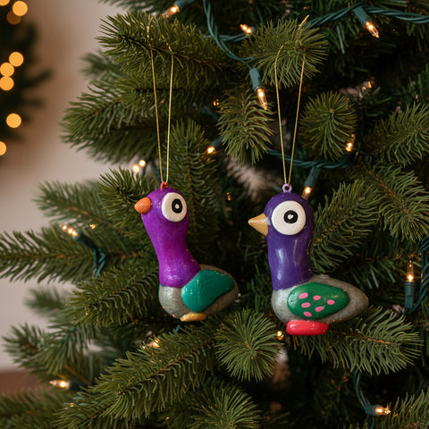 Purple Pigeon Hand Sculpted Ornament