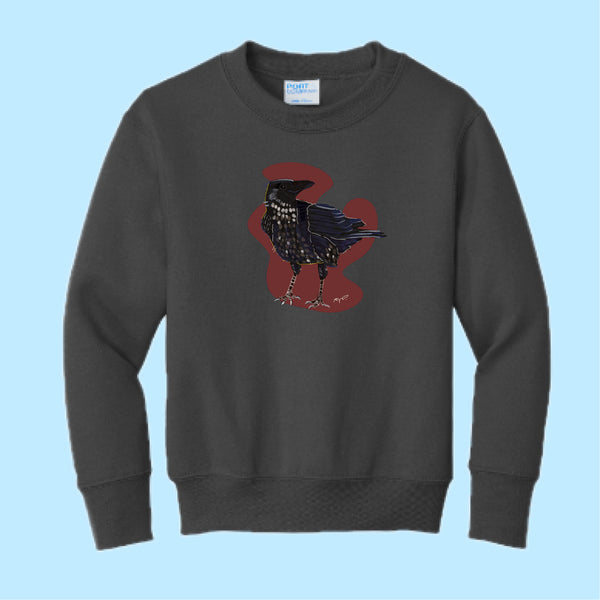 "Raven." Hand Pressed Graphic Art Sweatshirt (Youth)