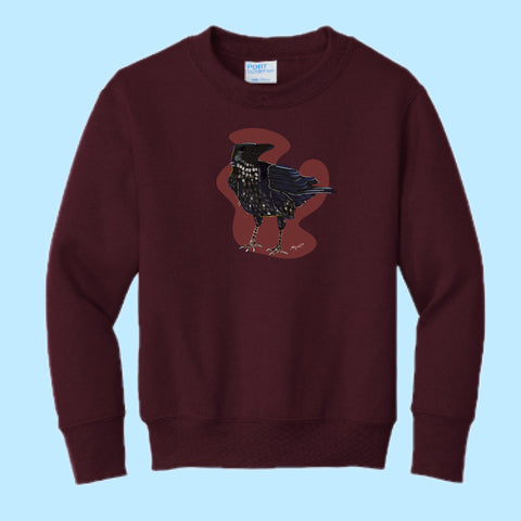 "Raven." Hand Pressed Graphic Art Sweatshirt (Youth)